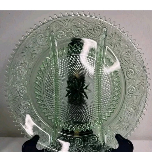 INDIANA GLASS for TIARA Divided Glass Relish Tray Dish - CHANTILLY GREEN 12 Inch - Picture 4 of 5